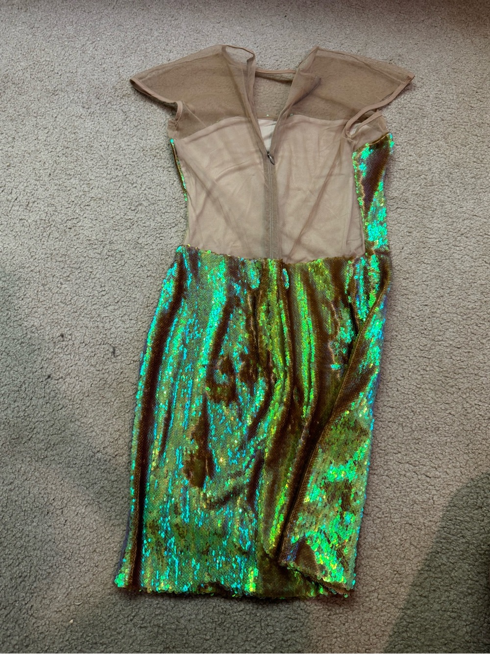 Dress the Population Nude Mesh Bodice Dress with Champagne Sequin Skirt